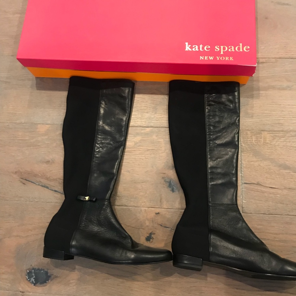 Tall leather/neoprene flat boots